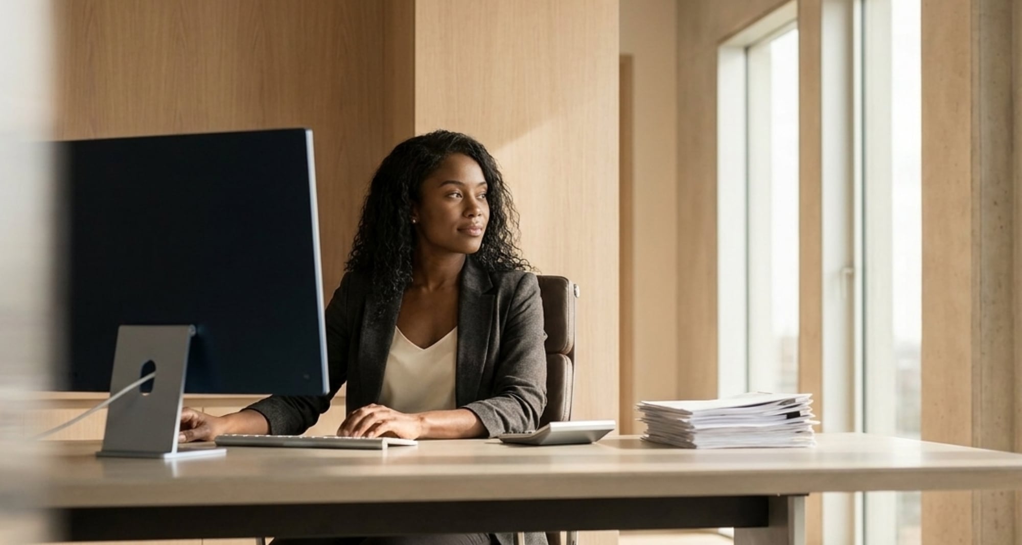 femme d'affaire qui compare les offres devant son ordinateur